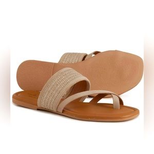 MILA PAOLI (RAFFIA) Taupe Leather Flat Thong Sandals. Made in Italy Size 8